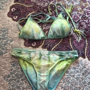 Lucky Brand Green Tie Dye Crossback Bikini